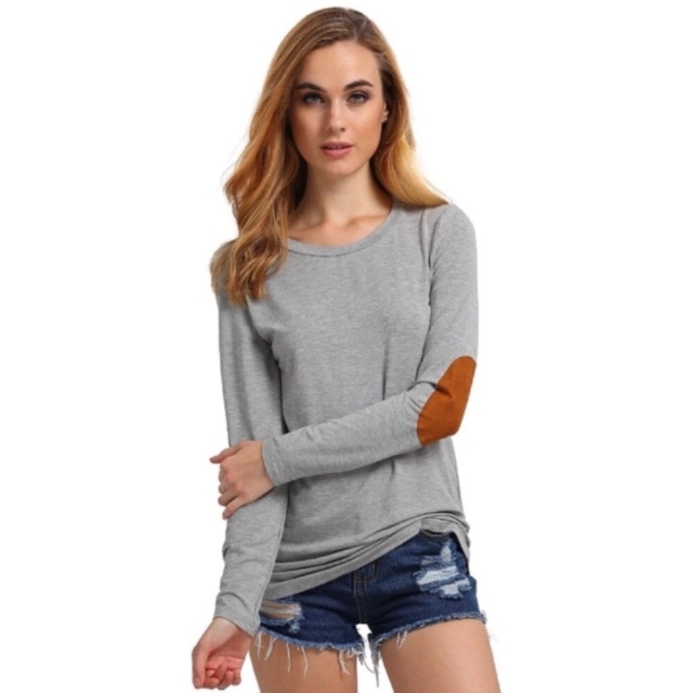 Sueded Elbow Patch Soft Drapey Long Sleeve Top - Picture 7 of 8